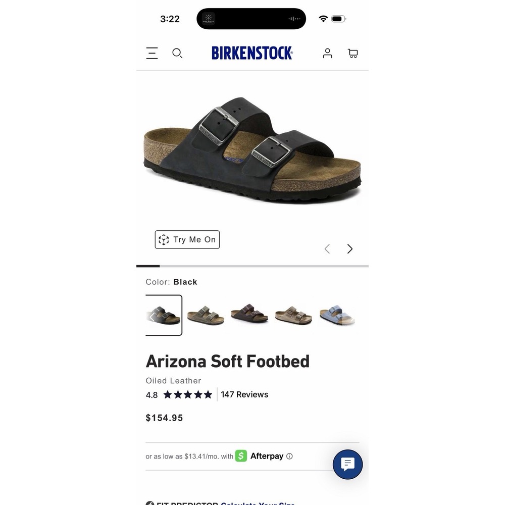Birkenstock Arizona Black Birko-Flor Leather Soft Footbed Sandals Men 10 Size 43